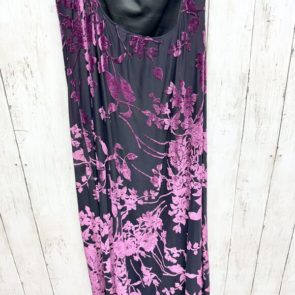 Arianna By Rachel Kaye Evening Gown One Shoulder Maxi Velvet Purple Floral Slit - Picture 8 of 10